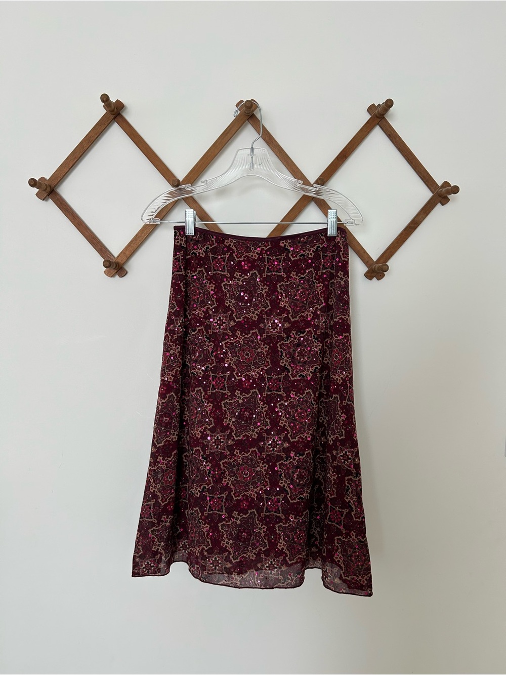Y2K Wrapper Burgundy Floral-Pattern A-Line Skirt
